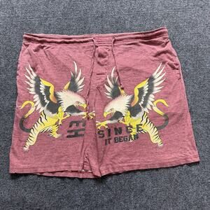 Ed Hardy Sweat Shorts Mens Large Red Eagle Tiger Graphic Lounge Tattoo Casual